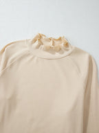 Sarah Express Women's Ribbed Knit Lettuce Trim Mock Neck Long Sleeve Top