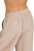 Sarah Express Women’s Woven Crepe Wide Leg Pants with Elastic Waist