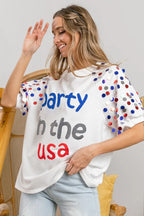 Sarah Express Women’s "Party In The USA" Spangle Puff Sleeve Top