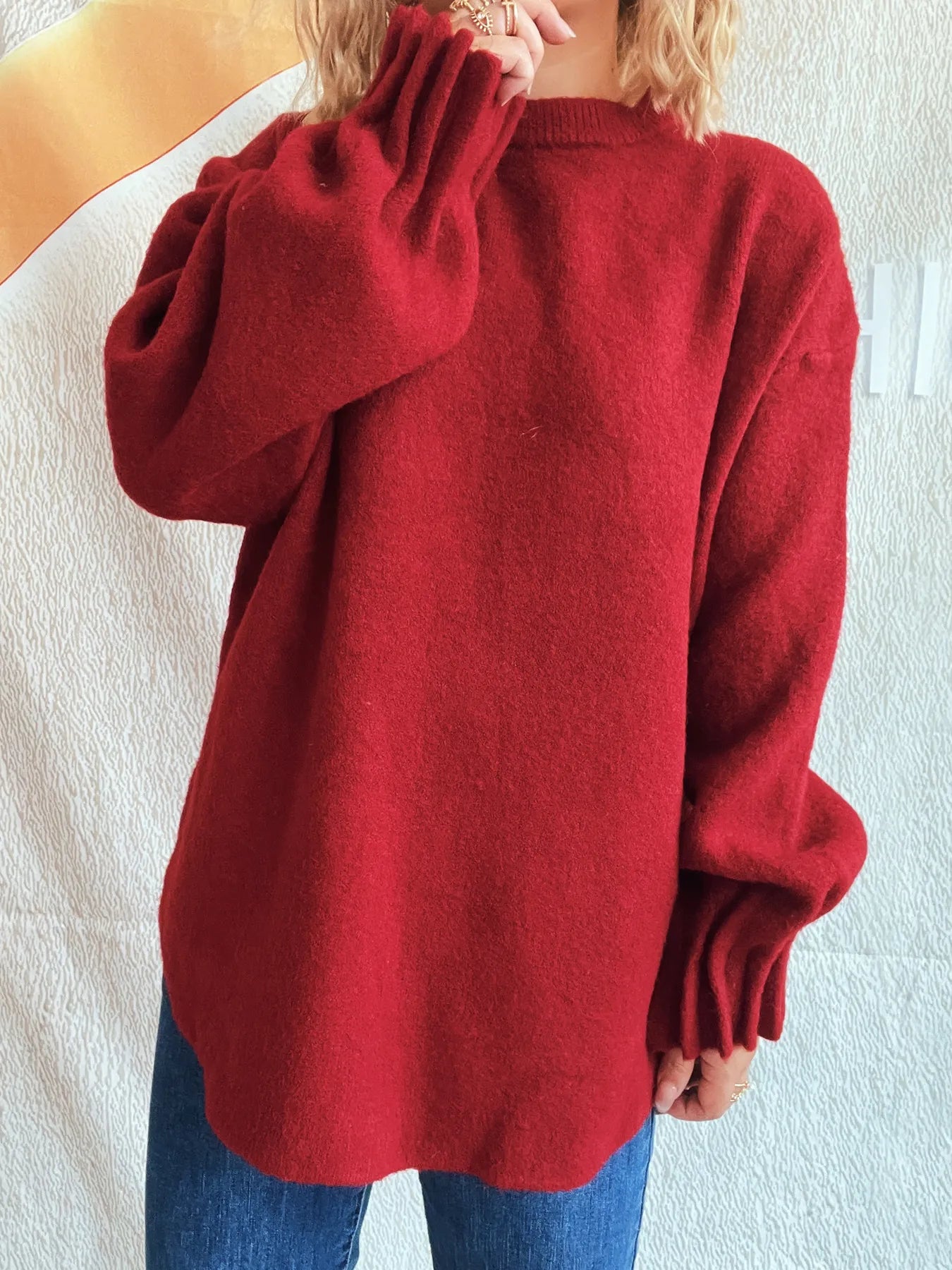 Sarah Express Women's Round Neck Dropped Shoulder Sweater