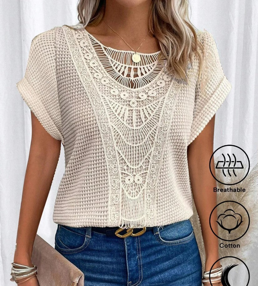 Women's Hollow Out Short Sleeve T-Shirt Ethnic Boho Style