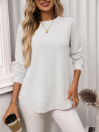 Sarah Express Women's Long Sleeve Round Neck Waffle-Knit T-Shirt