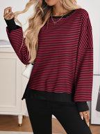 Sarah Express Women's Exposed Seam Striped Contrast Sweatshirt