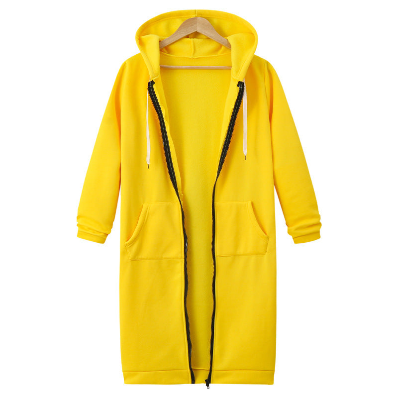 Women's Hooded Fleece Long Jacket with Zipper