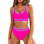 Women's Two-Piece Bikini Set - Tight-Fit Solid Color Swimsuit for Beach Swimming