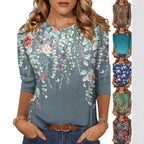 Women's Three-Quarter Sleeve Floral Print T-Shirt Top