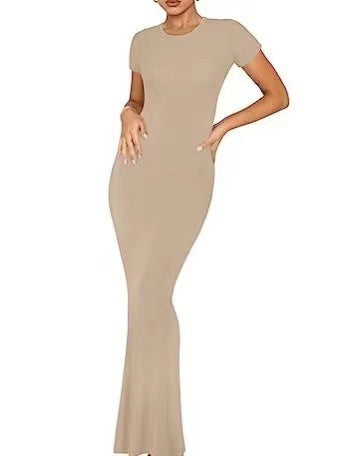 Women's Bodycon Maxi Dress Short Sleeve Round Neck