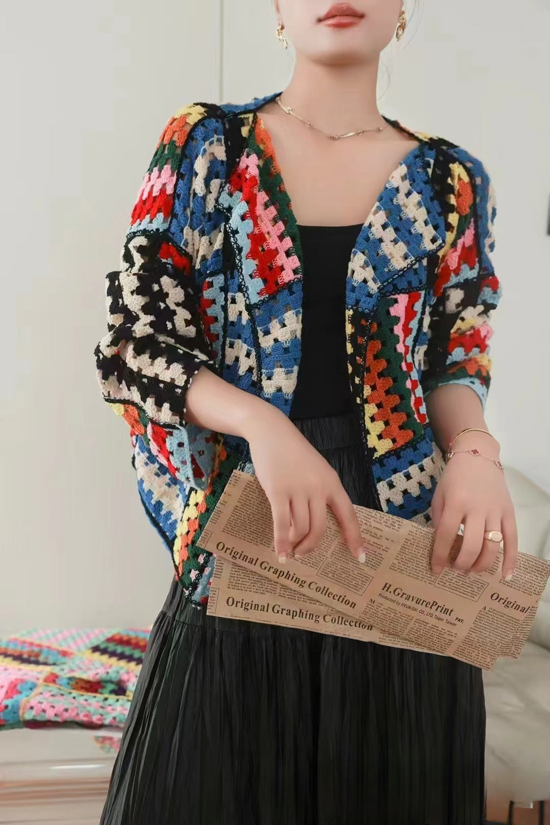 Crochet Woven Cotton Cardigan Sweater Women's Lightweight Top