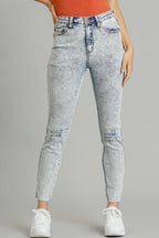 Sarah Express Women’s Distressed Skinny Jeans with Unfinished Hem Stretch Denim