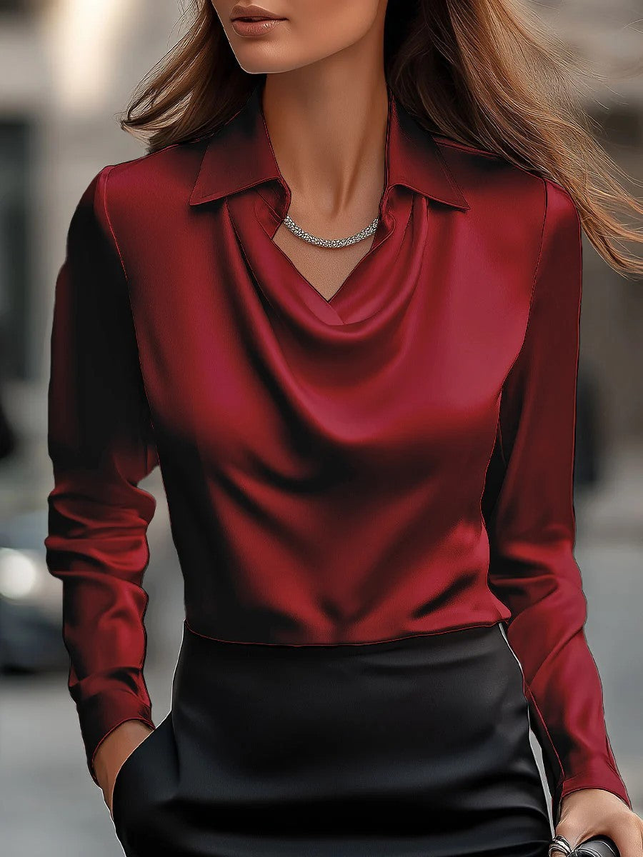 Women's Long Sleeve Shirt Irregular Drape Collar Polyester