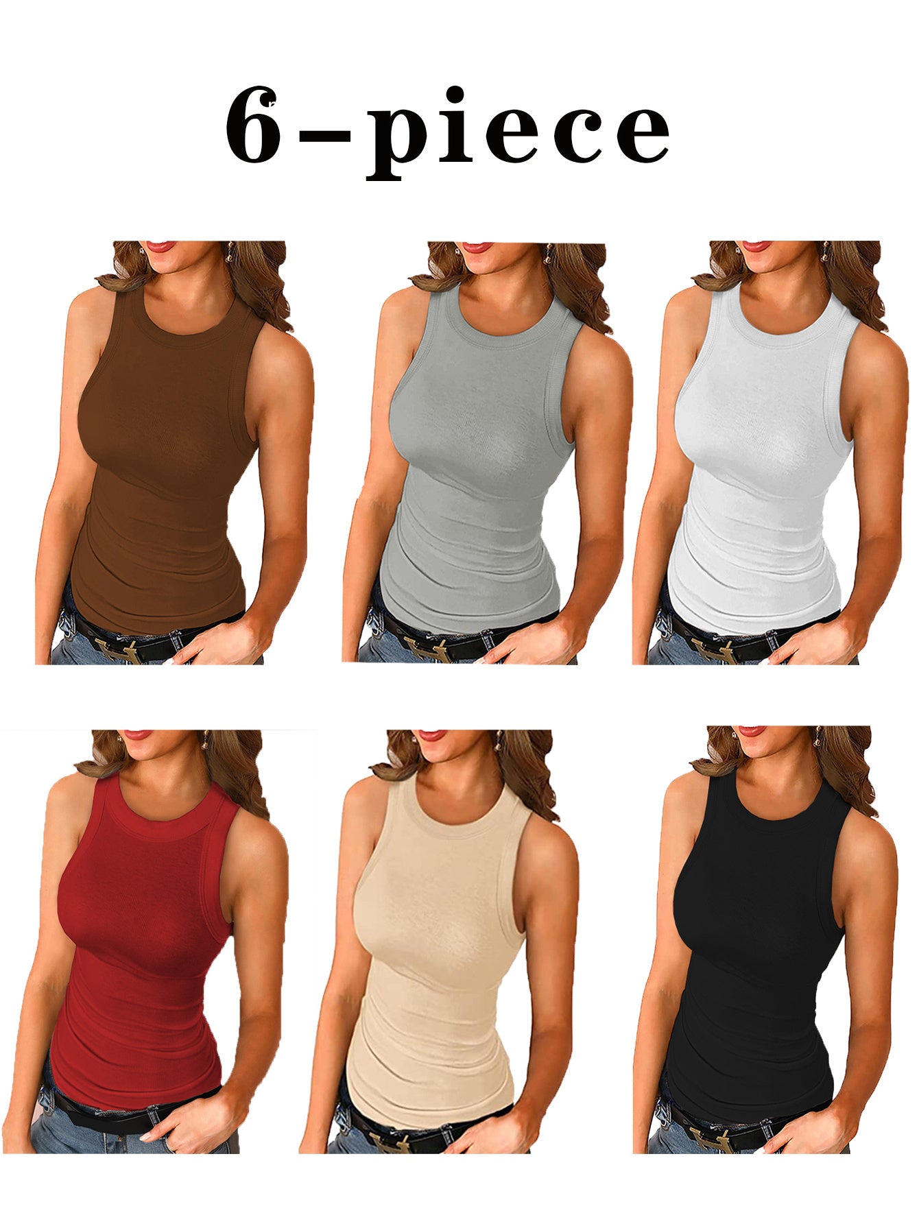 Women's Solid Color Round Neck Sleeveless Tank Top Slim Fit Vest
