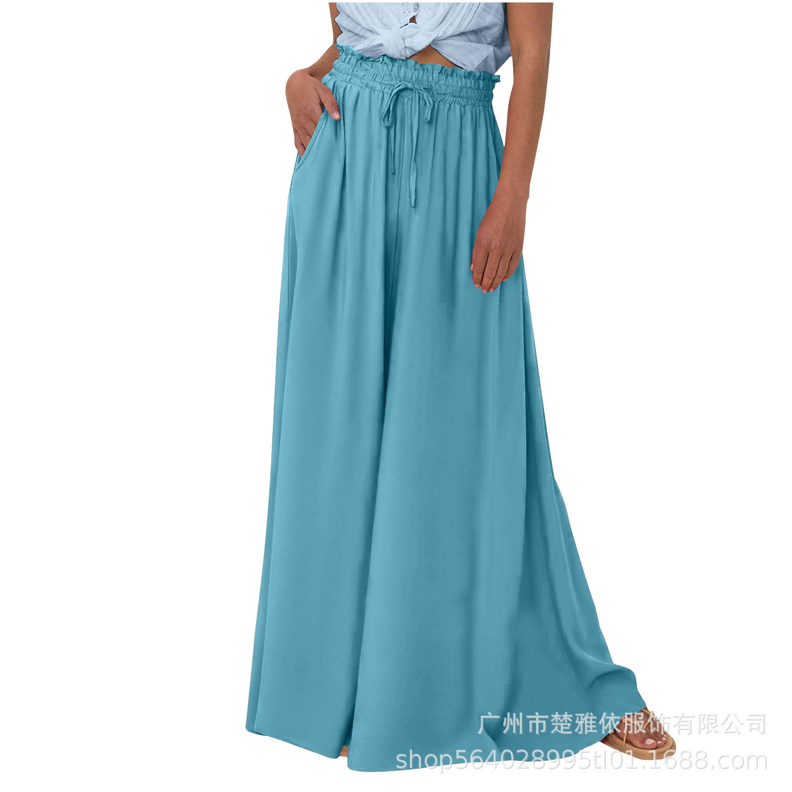 Women's High Waist Wide Leg Pants Casual Polyester Trousers