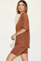 Women's Plus Size V-Neck T-Shirt & Shorts Lounge Set | Fast Shipping