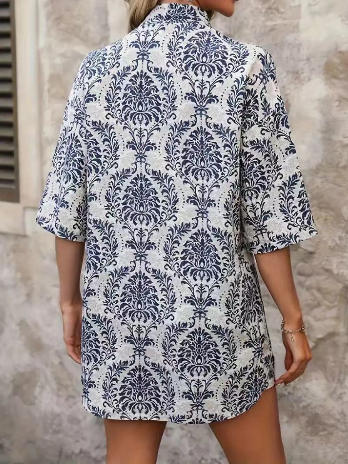 Sarah Express Women's Printed Open Front Cardigan and Shorts Set