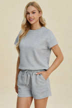 Sarah Express Women’s Plus Size Textured Top and Shorts Lounge Set
