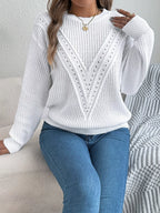 Sarah Express Women's Openwork Round Neck Sweater