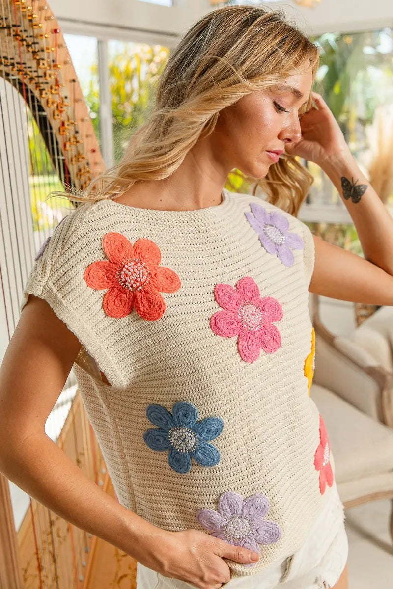 Sarah Express Women’s Crochet Flower Patch Sweater Vest

