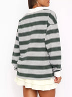 Sarah Express Women's Striped Button Detail Long Sleeve Polo