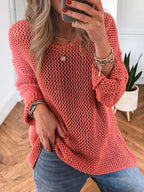 Sarah Express Women's Crochet Hollow Out Long Sleeve Knit Top