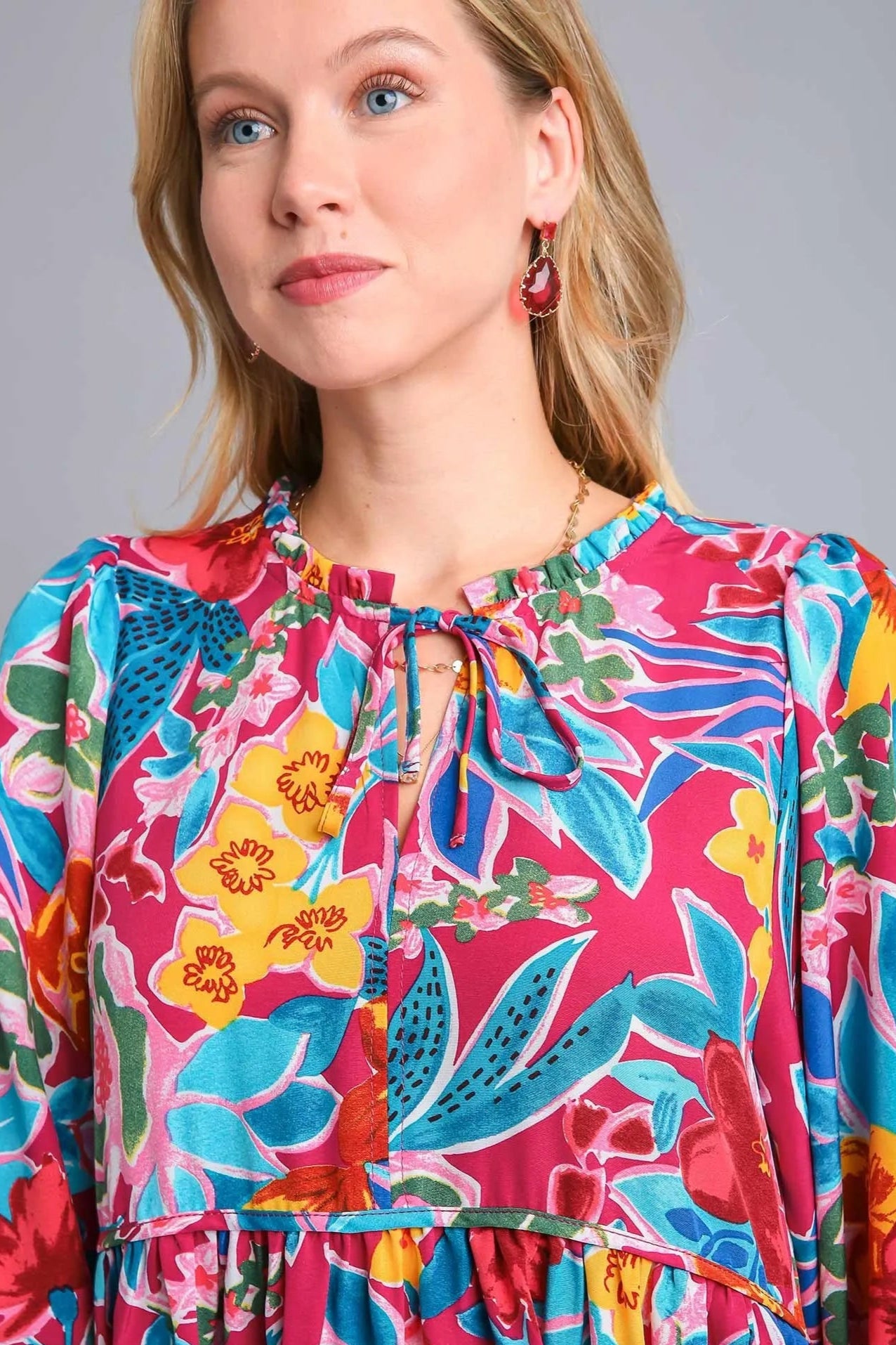 Sarah Express Women’s Plus Size Textured Notched Balloon Sleeve Blouse
