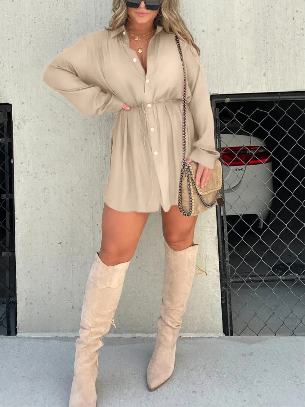 Women's Long Sleeve Button-Down Romper Shorts Jumpsuit