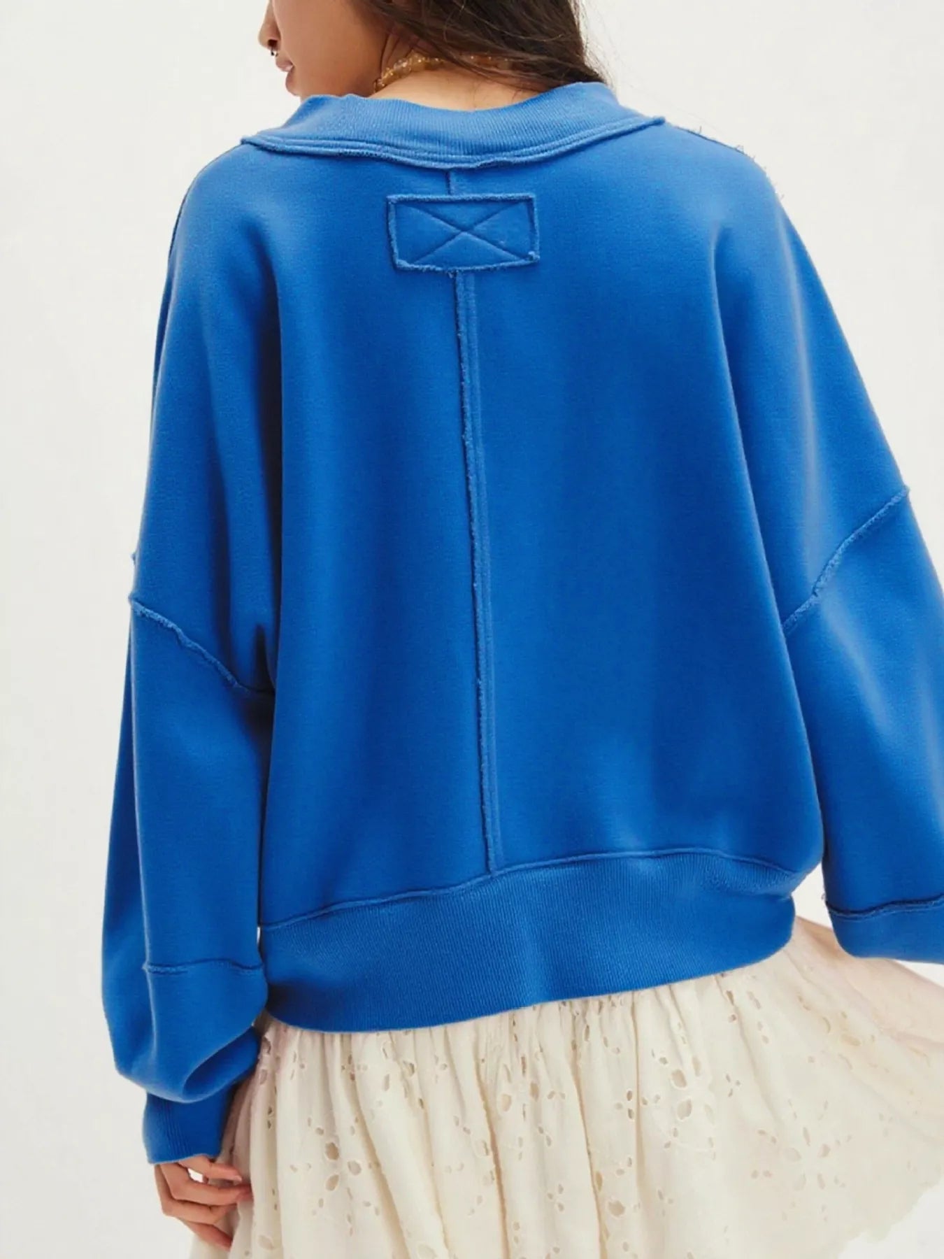 Sarah Express Women's Exposed Seam Dropped Shoulder Sweatshirt