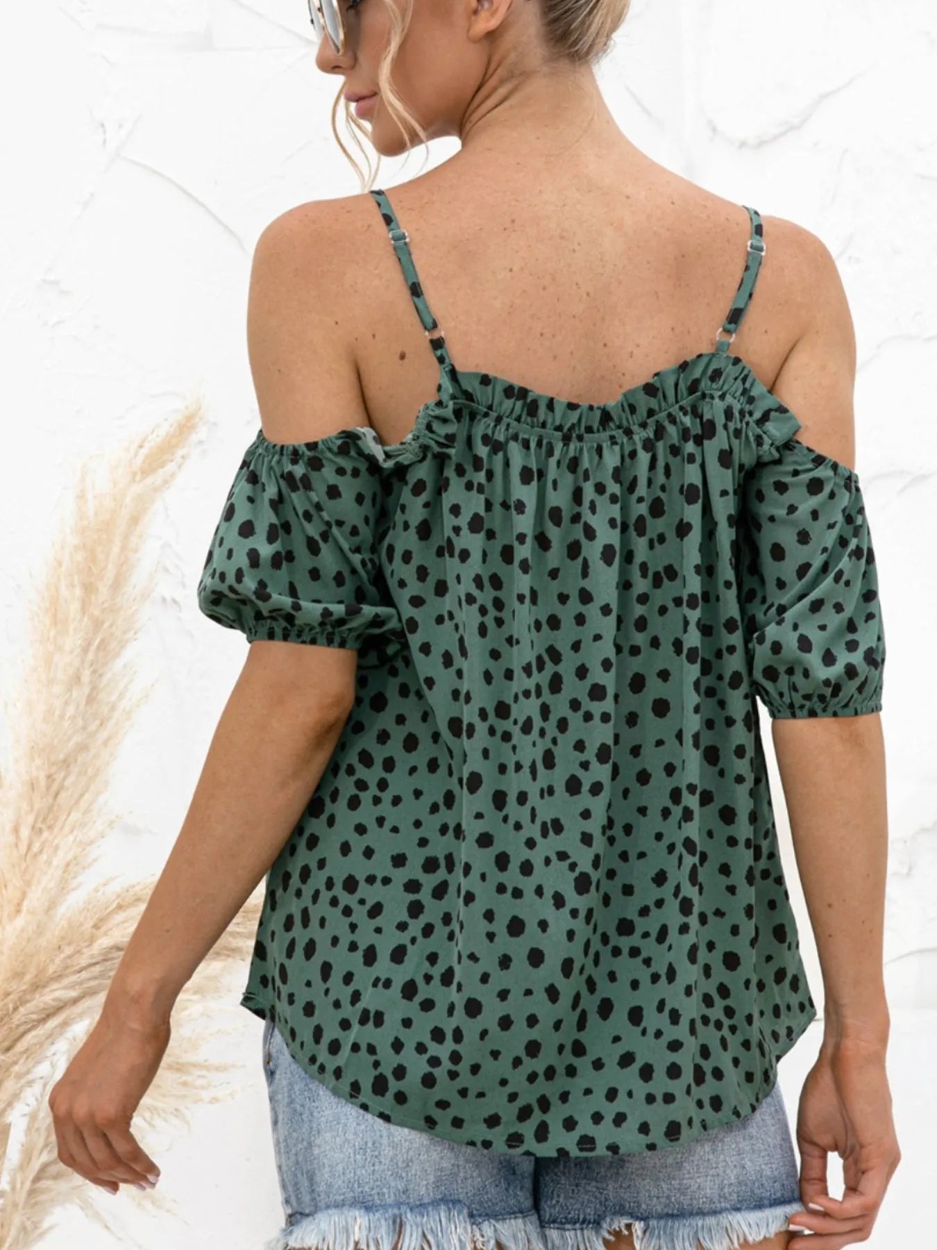 Sarah Express Women's Puff Sleeve Polka Dot Ruffle Cami Top