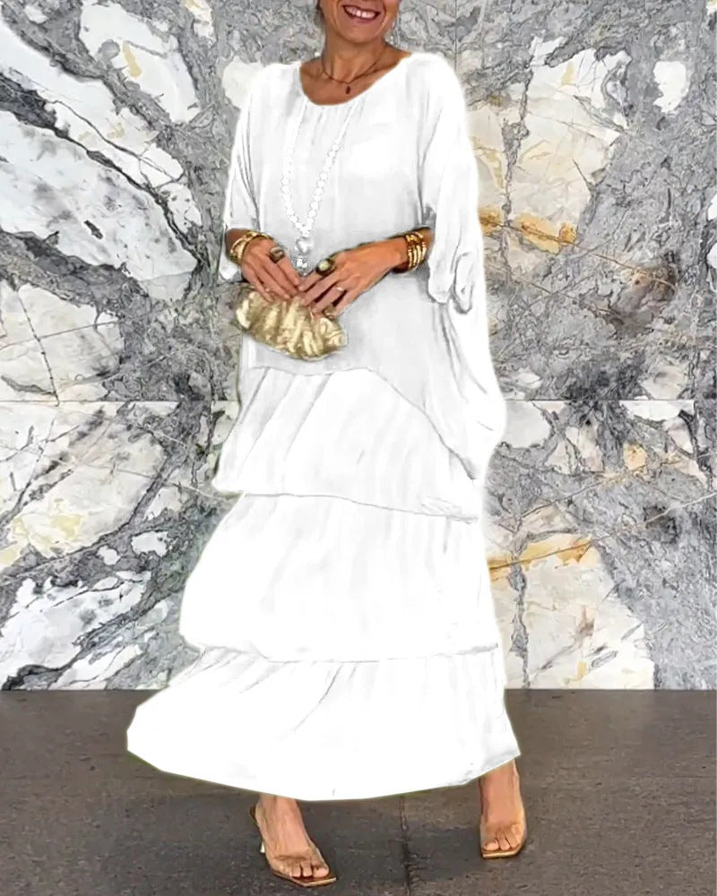 Women's Batwing Sleeve Midi Dress Crew Neck Chiffon Elegant