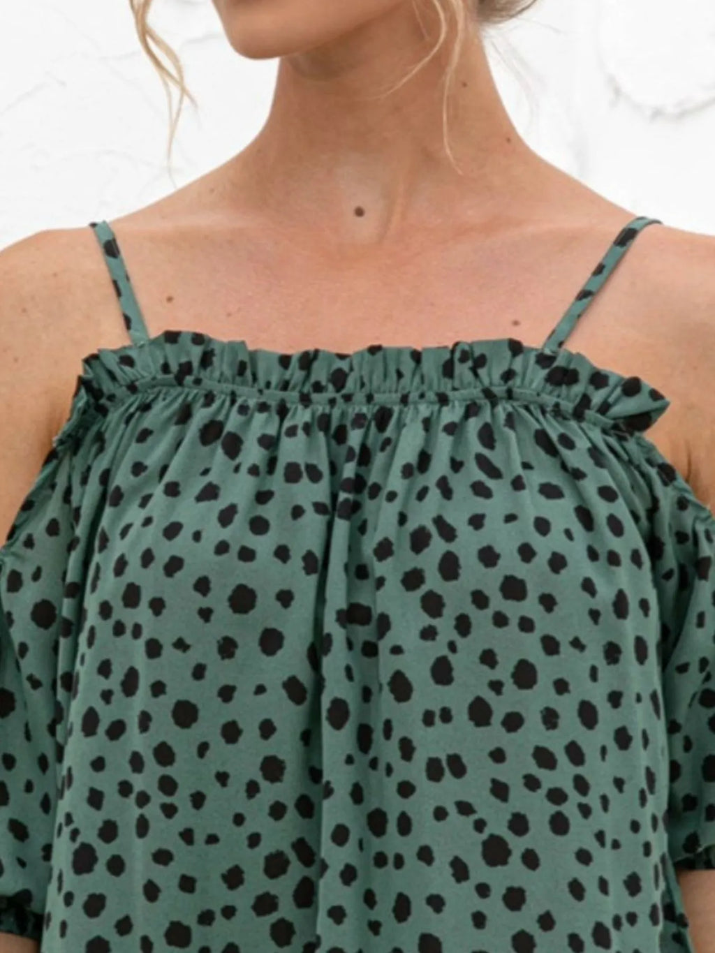 Sarah Express Women's Puff Sleeve Polka Dot Ruffle Cami Top