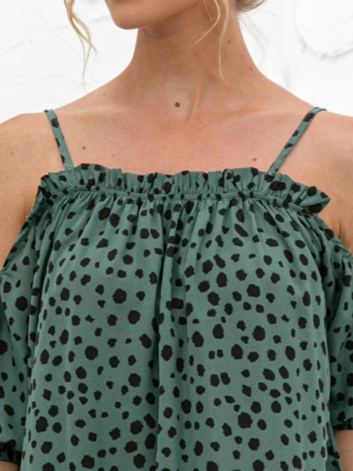 Sarah Express Women's Puff Sleeve Polka Dot Ruffle Cami Top