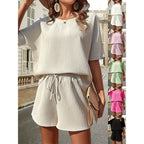 Women's Two-Piece Short Set - Batwing Sleeve Top & Shorts Coordinated Suit