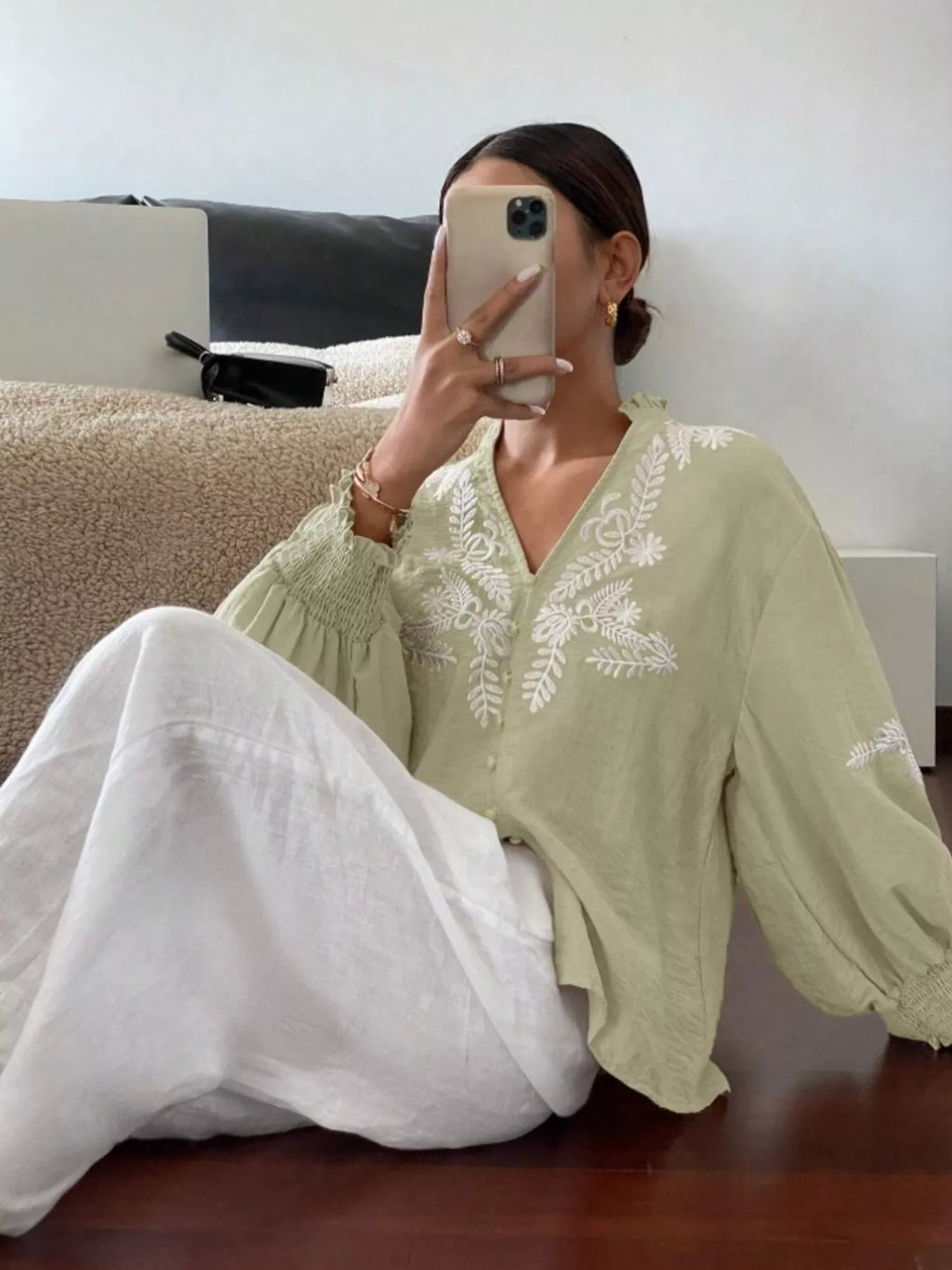 Sarah Express Women's Embroidered Long Sleeve Blouse