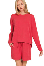 Corded Rib Long Sleeve Tee and Shorts Set