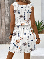 Women's Floral Wrap Dress Button Closure Elastic Waist Belt