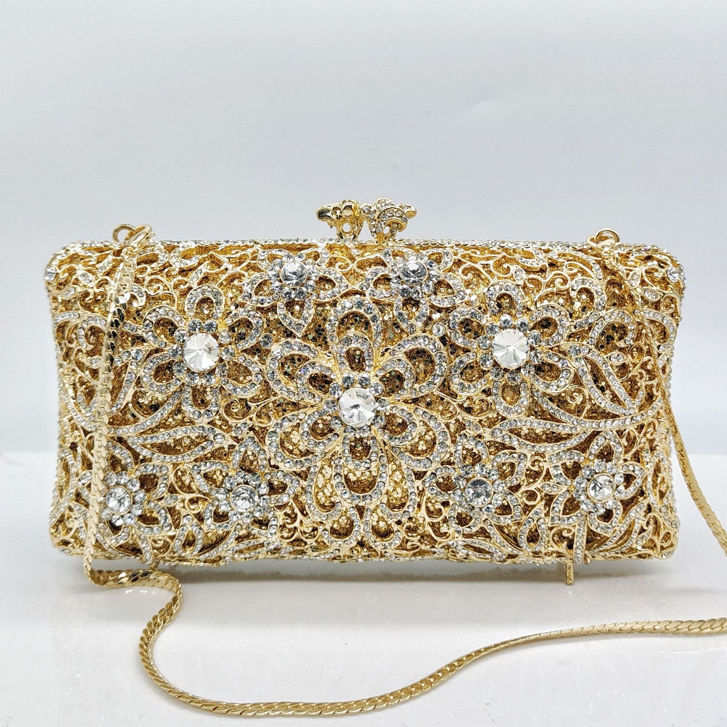 Sarah Express Diamond Evening Clutch Bag - Luxury Crystal Rhinestone Handbag for Wedding Party Banquet BL426 Gold With White Diamonds