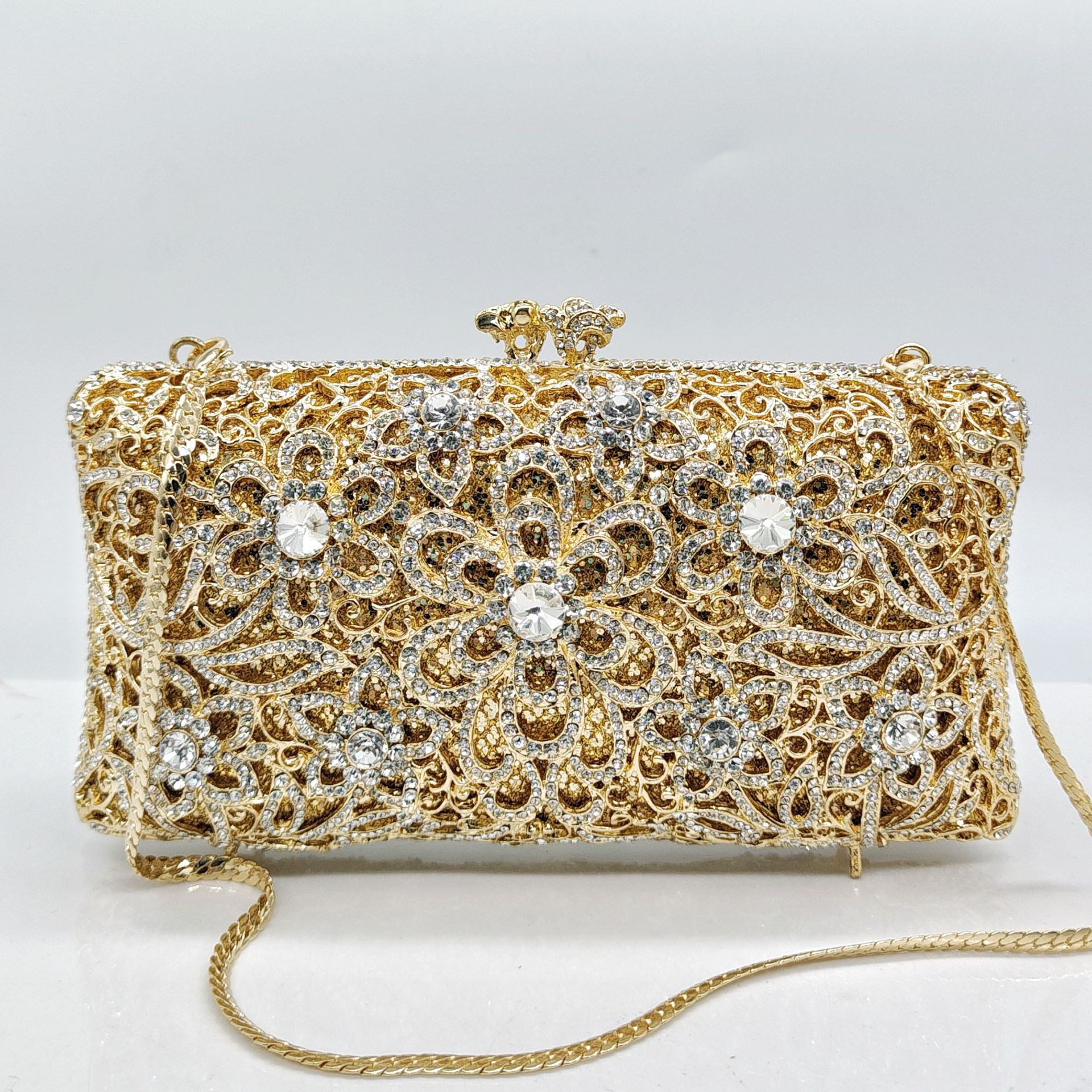 Sarah Express Diamond Evening Clutch Bag - Luxury Crystal Rhinestone Handbag for Wedding Party Banquet BL426 Gold With White Diamonds