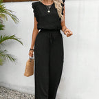 Sleeveless Vest Trousers Two Piece Set Lace Detail