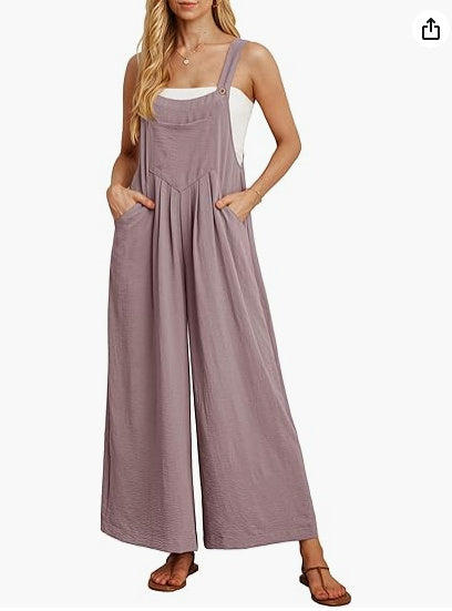 Women's Casual Loose Jumpsuit Pockets Polyester One Piece