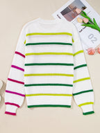 Sarah Express Women's Striped Drop Shoulder Crew Neck Sweater