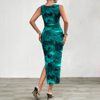 Women's Sleeveless Mesh Maxi Dress Elegant Slim Fit Bodycon Evening Cocktail Gown