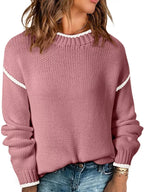 Sarah Express Women's Contrast Trim Long Sleeve Sweater