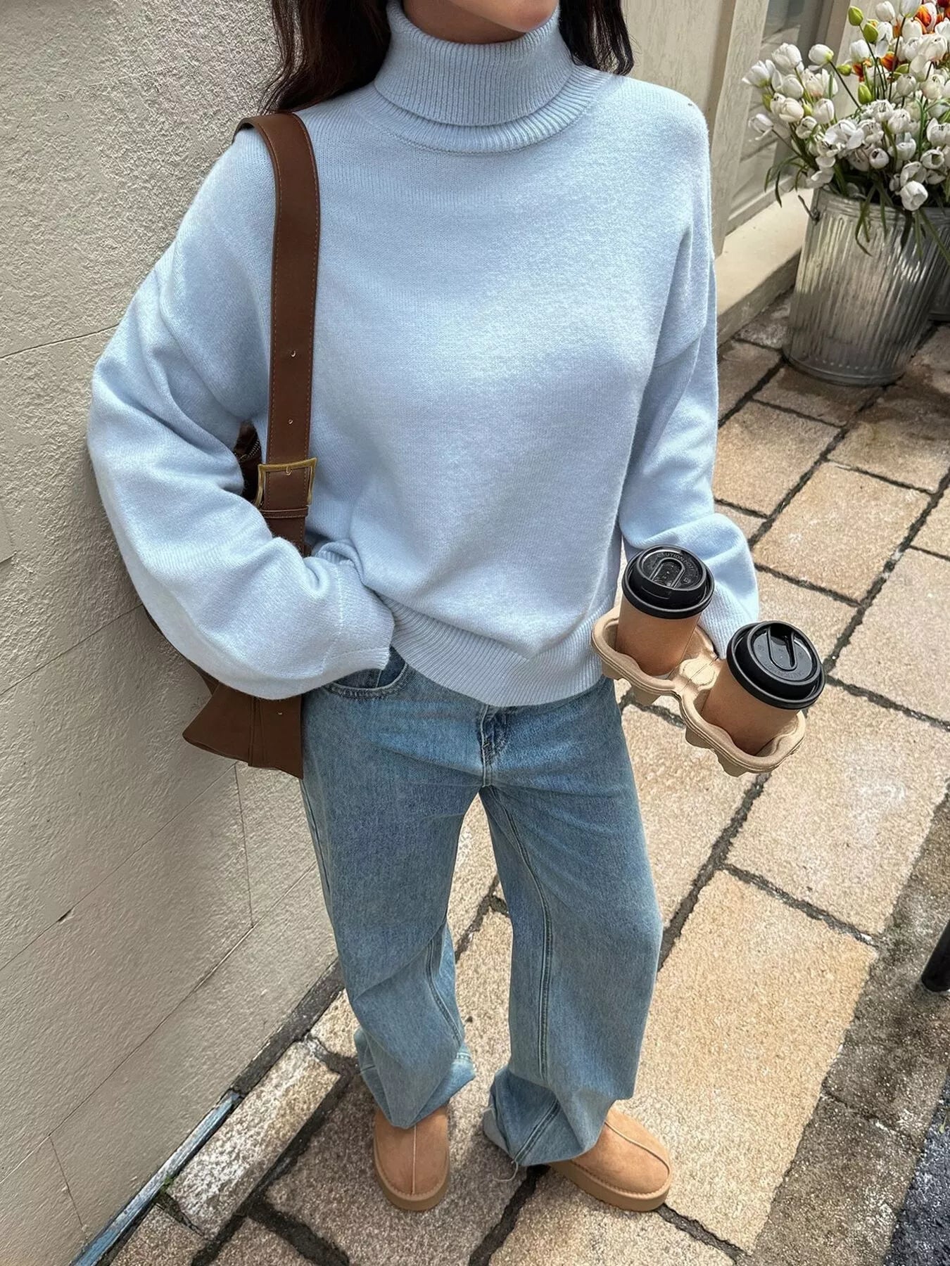 Sarah Express Women's Turtleneck Long Sleeve Sweater - Ribbed Knit Pullover