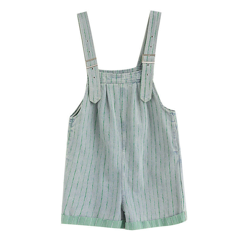 Women's Striped Denim Shortalls High Waist Wide Leg - Summer Casual Urban Overalls