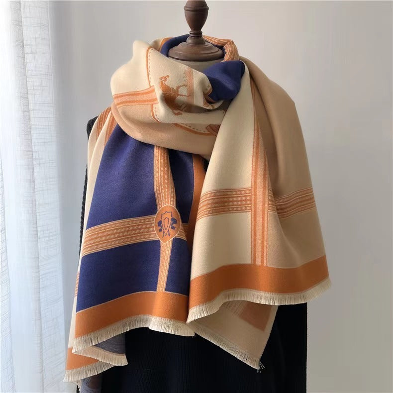 Women's Contrast Color Scarf - Oversized Soft Cotton Wrap Shawl Korean Style