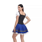 Women's French Maid Costume Halloween Dress Barmaid Uniform with Ribbon