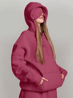 Sarah Express Women's Oversized Kangaroo Pocket Long Sleeve Hoodie Plus Size Red