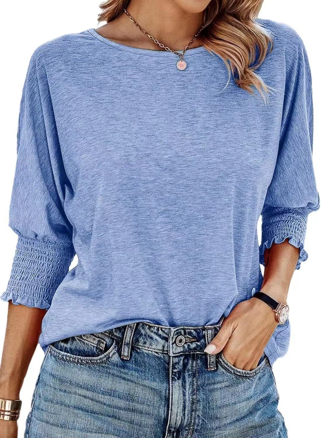 Women's Loose Round Neck T-Shirt Rayon Cotton Blend