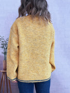 Sarah Express Women's Contrast Trim Round Neck Cozy Sweater