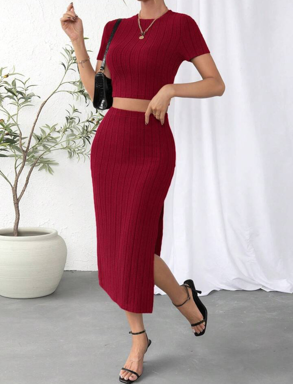 Women's Two-Piece Suit Set High Waist Midi Skirt Long Sleeve Top - Work Professional Classic