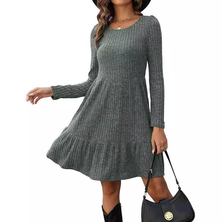 Women's Round Neck Knitted Sweater Dress Long Sleeve Bodycon